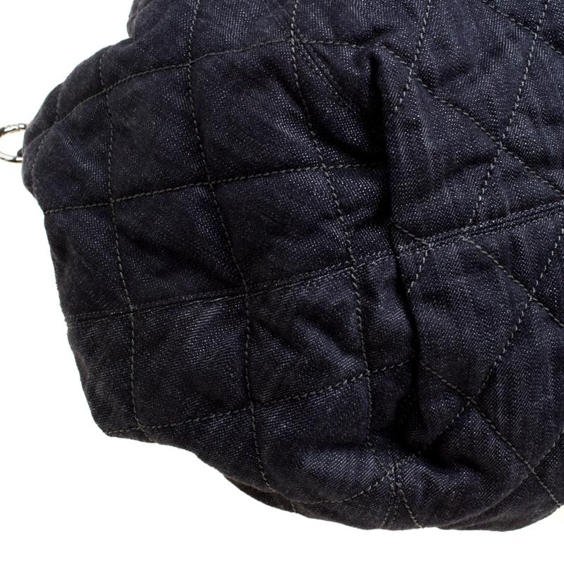 Chanel Dark Blue Quilted Denim Drawstring Bucket Bag 3