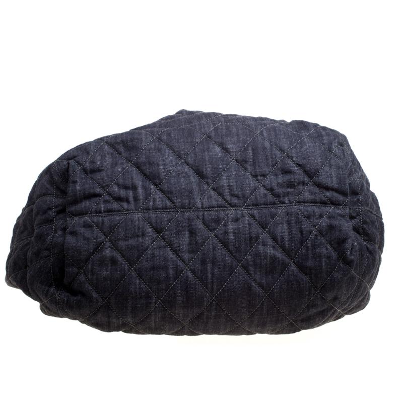 Chanel Dark Blue Quilted Denim Drawstring Bucket Bag 4