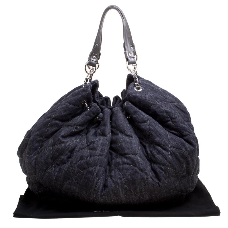 Chanel Dark Blue Quilted Denim Drawstring Bucket Bag 7