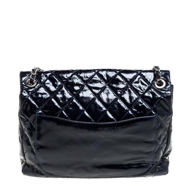 Chanel Dark Blue Quilted Patent Leather CC Flap Bag at 1stDibs