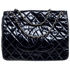 Chanel Dark Blue Quilted Patent Leather CC Flap Bag