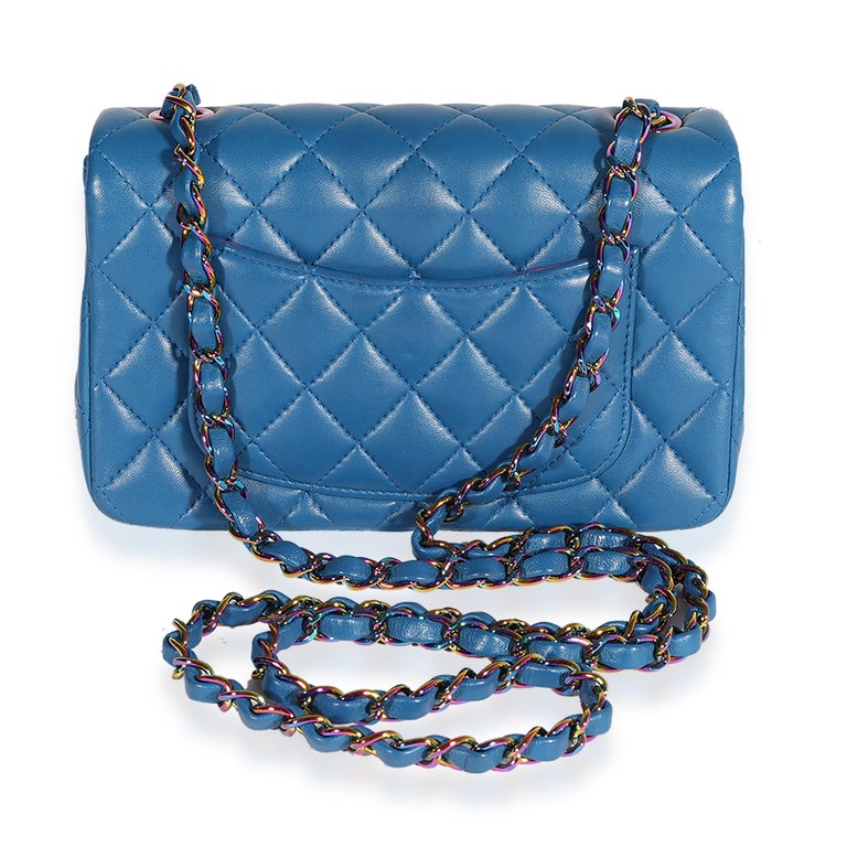 Chanel Dark Blue Rainbow Quilted Lambskin Rectangular Mini Classic Flap ...