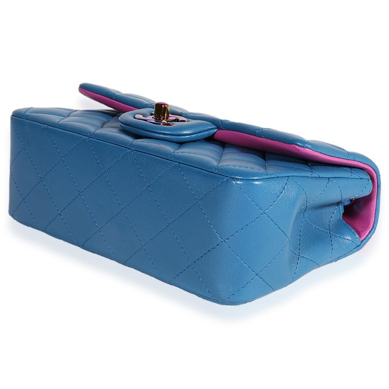 Chanel Dark Blue Rainbow Quilted Lambskin Rectangular Mini Classic Flap ...
