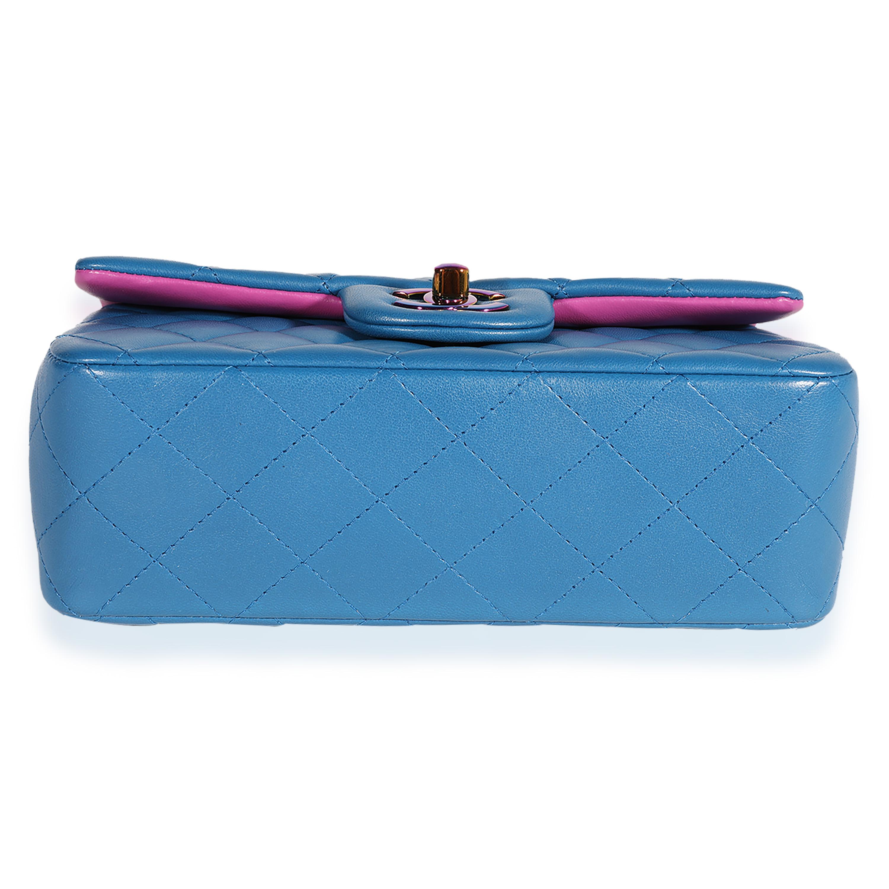 Chanel Dark Blue Rainbow Quilted Lambskin Rectangular Mini Classic Flap Bag 2