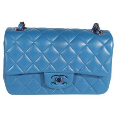 Chanel Dark Blue Rainbow Quilted Lambskin Rectangular Mini Classic Flap Bag  For Sale at 1stDibs