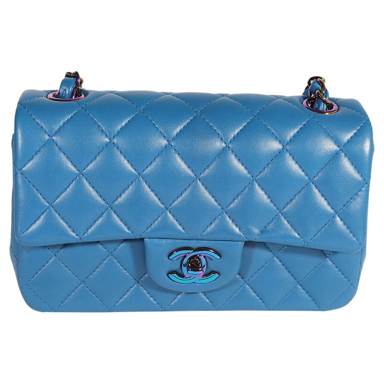 Chanel Dark Blue Rainbow Quilted Lambskin Rectangular Mini Classic Flap Bag  For Sale at 1stDibs