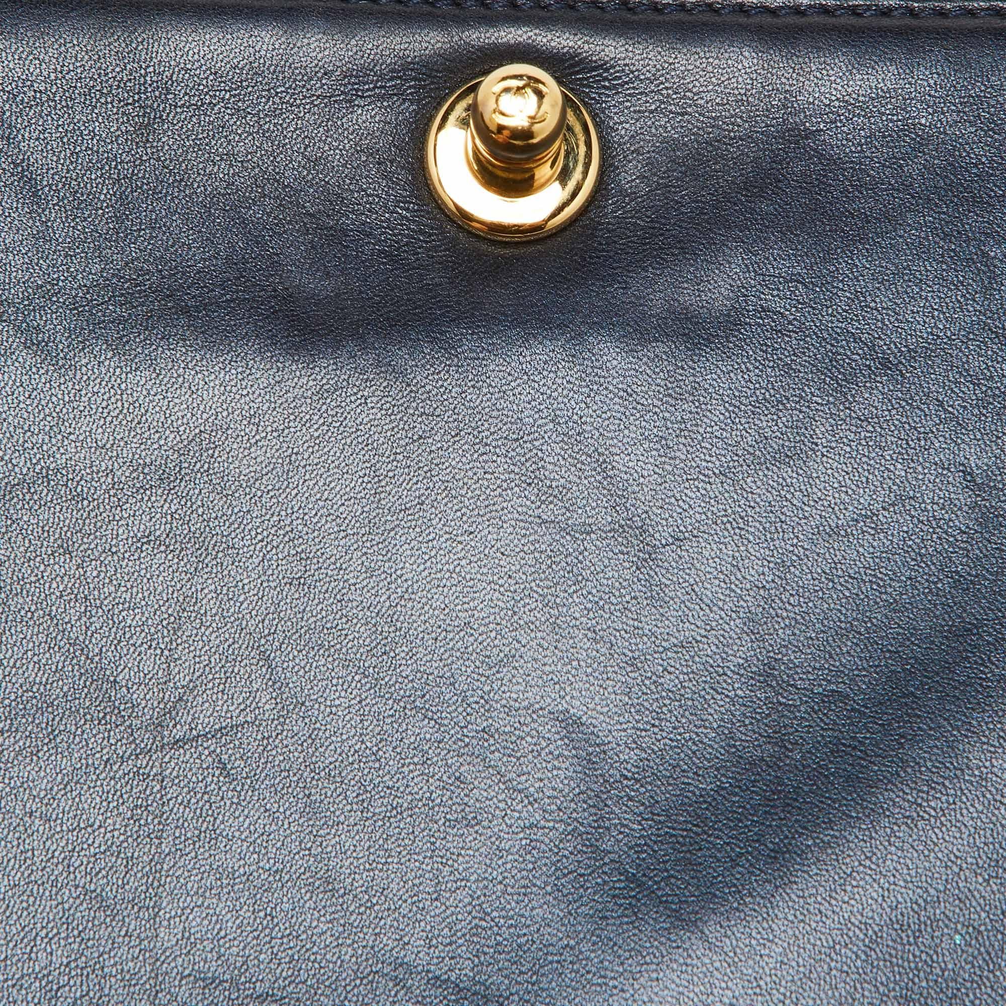 Chanel Dark Blue/Red Cube Embossed Leather Medium Boy Flap Bag 11