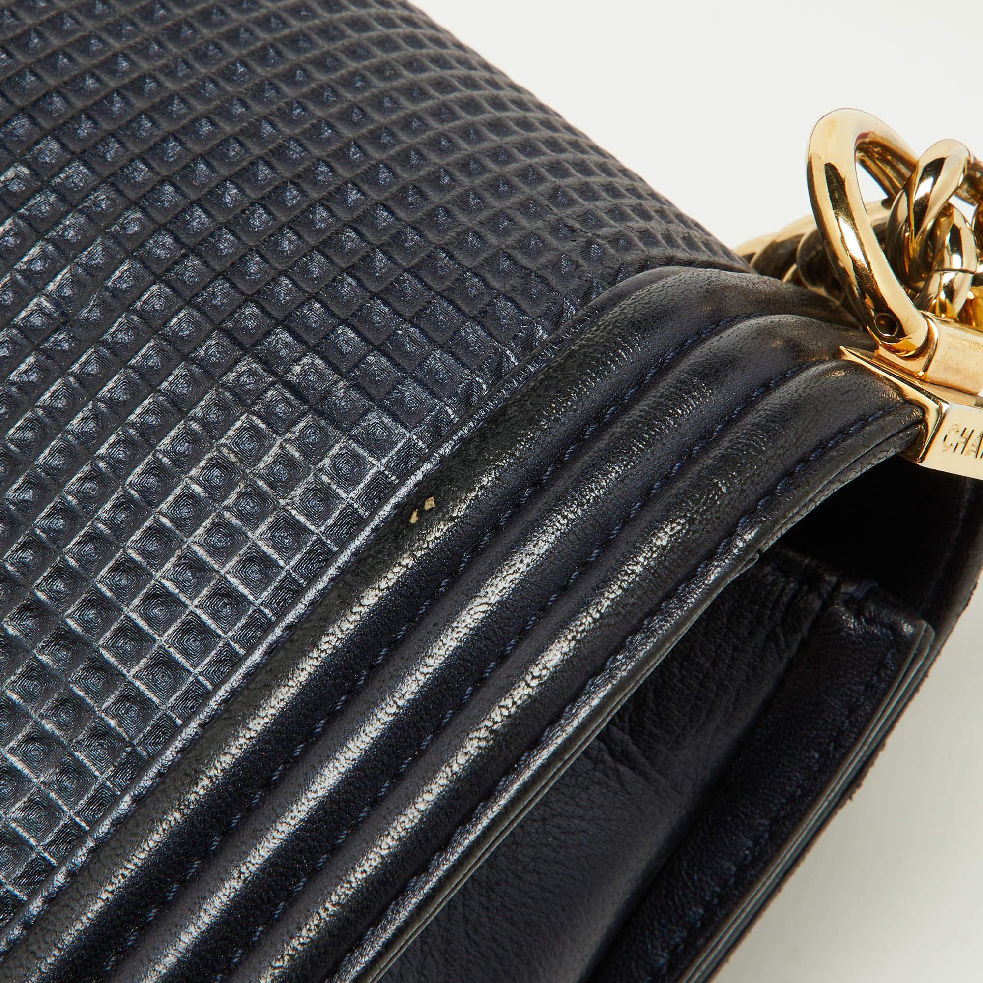 Chanel Dark Blue/Red Cube Embossed Leather Medium Boy Flap Bag 13