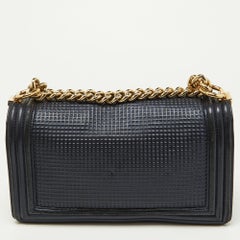 Chanel Dark Blue/Red Cube Embossed Leather Medium Boy Flap Bag