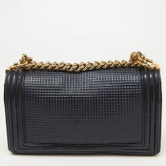 Chanel Dark Blue/Red Cube Embossed Leather Medium Boy Flap Bag
