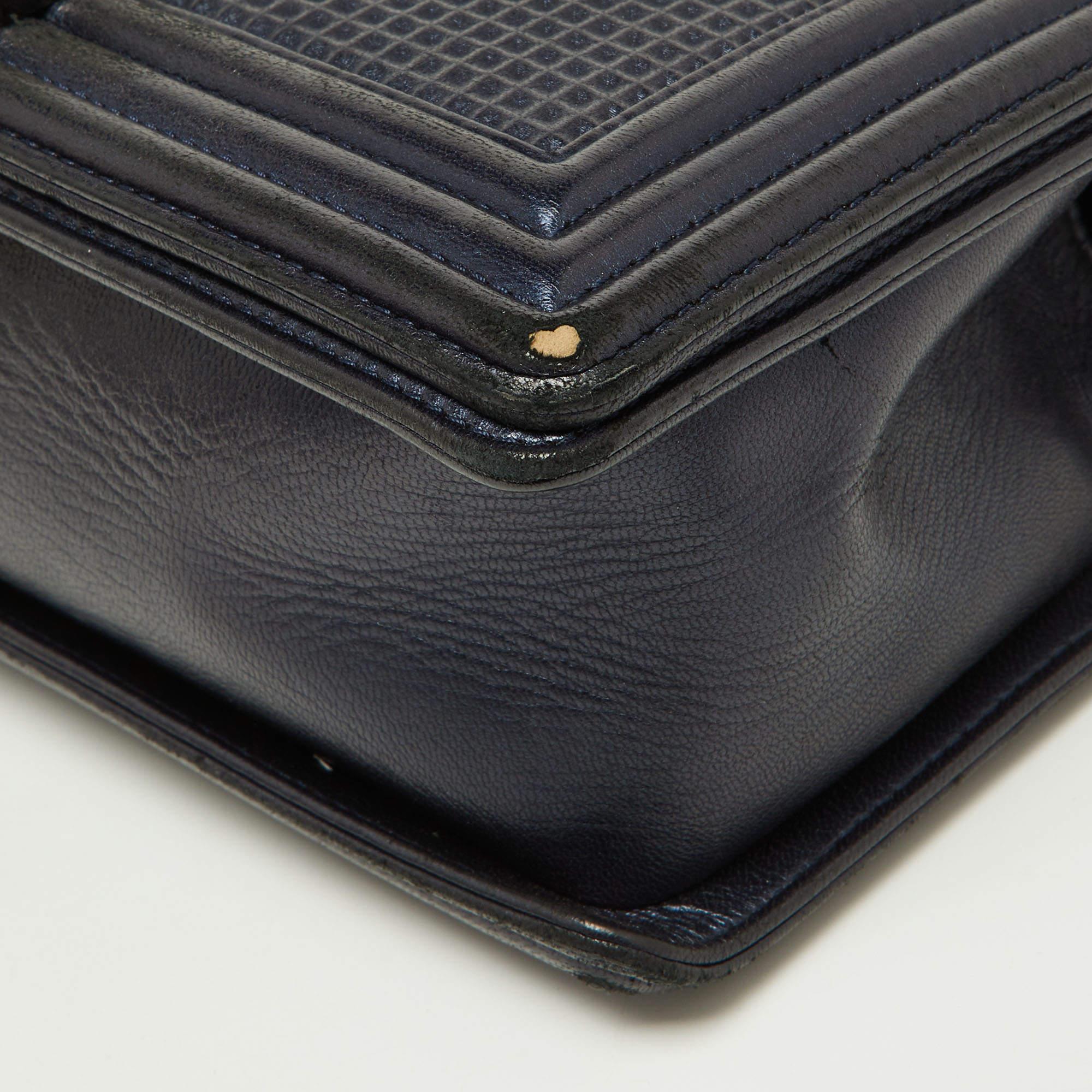 Chanel Dark Blue/Red Cube Embossed Leather Medium Boy Flap Bag 1