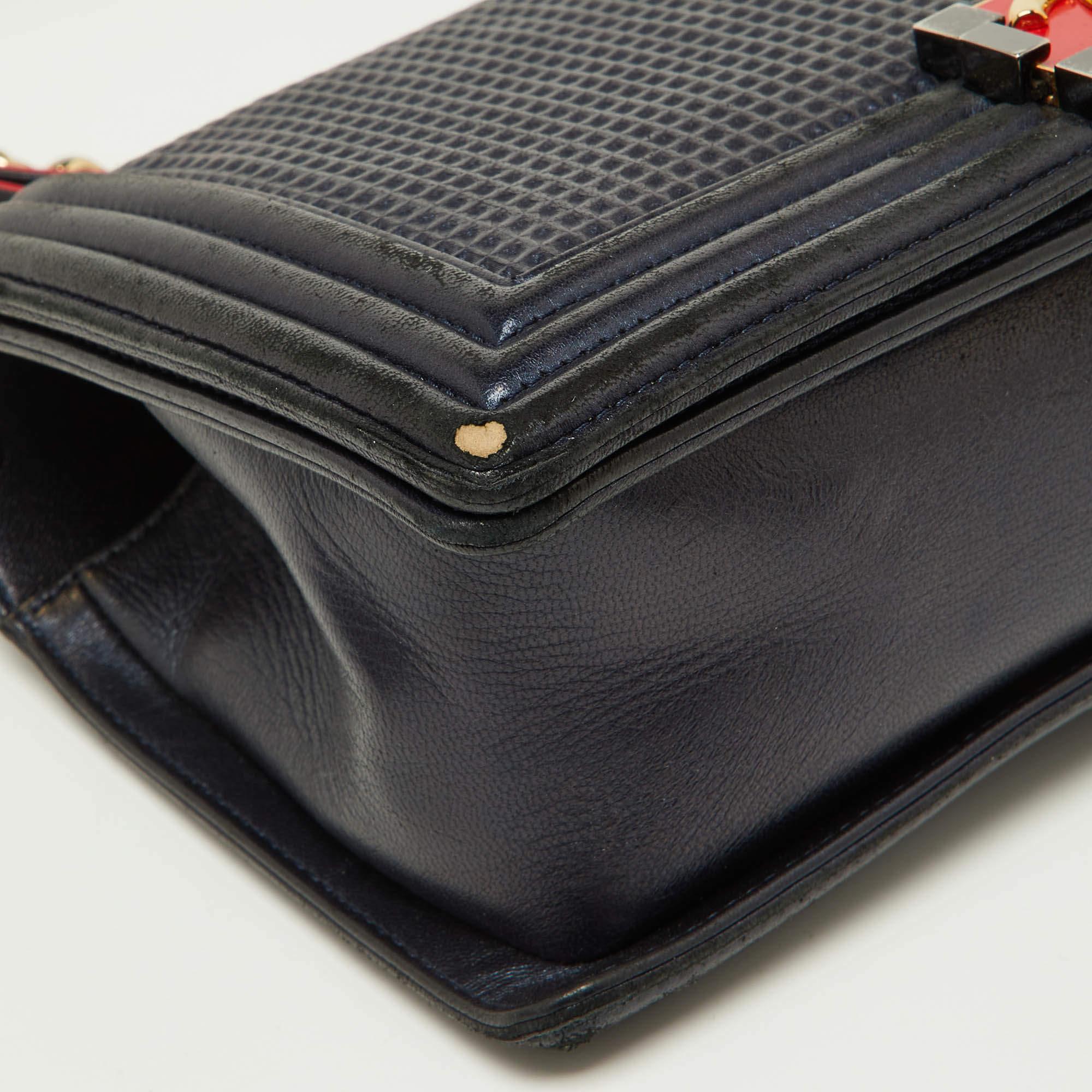 Chanel Dark Blue/Red Cube Embossed Leather Medium Boy Flap Bag 2