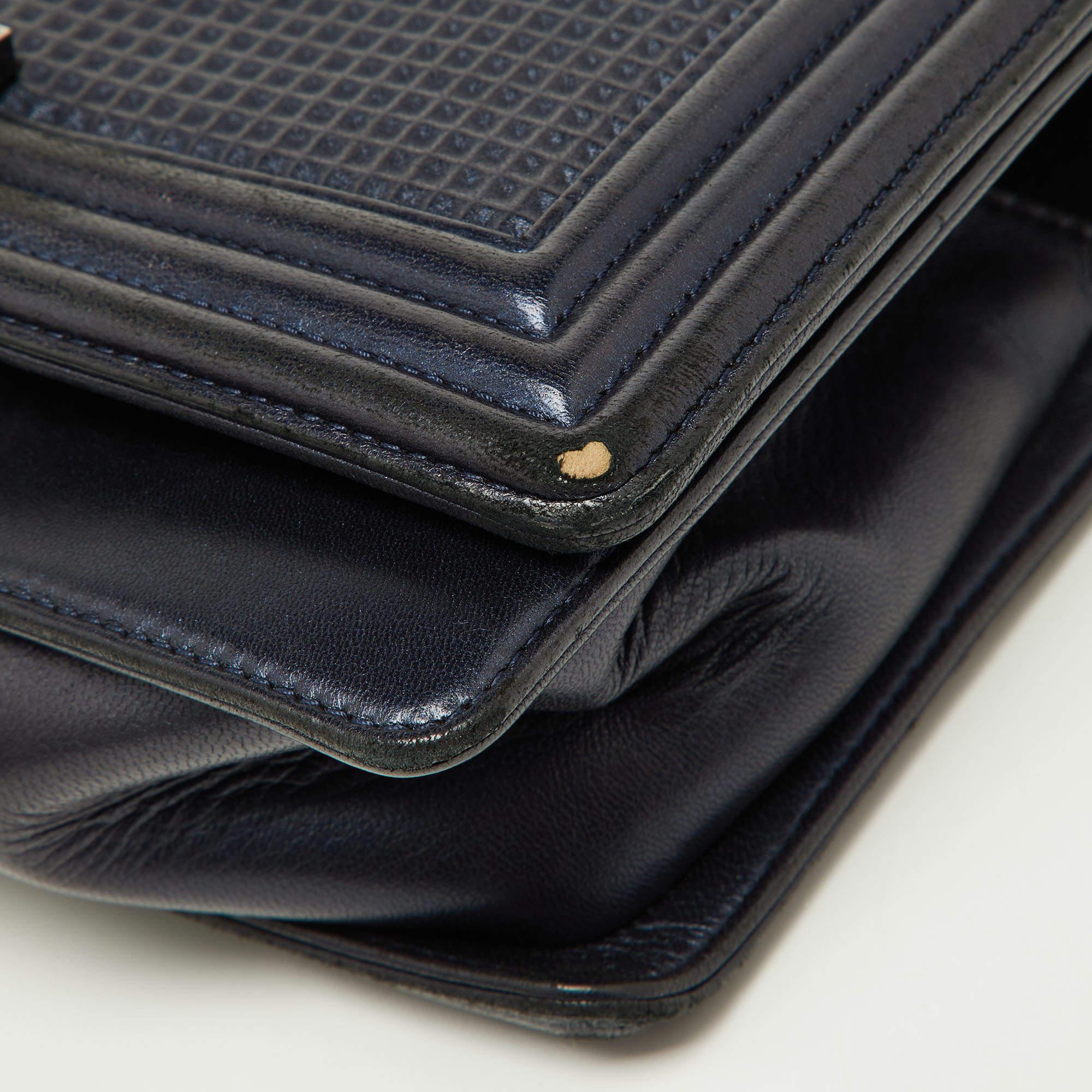 Chanel Dark Blue/Red Cube Embossed Leather Medium Boy Flap Bag 4
