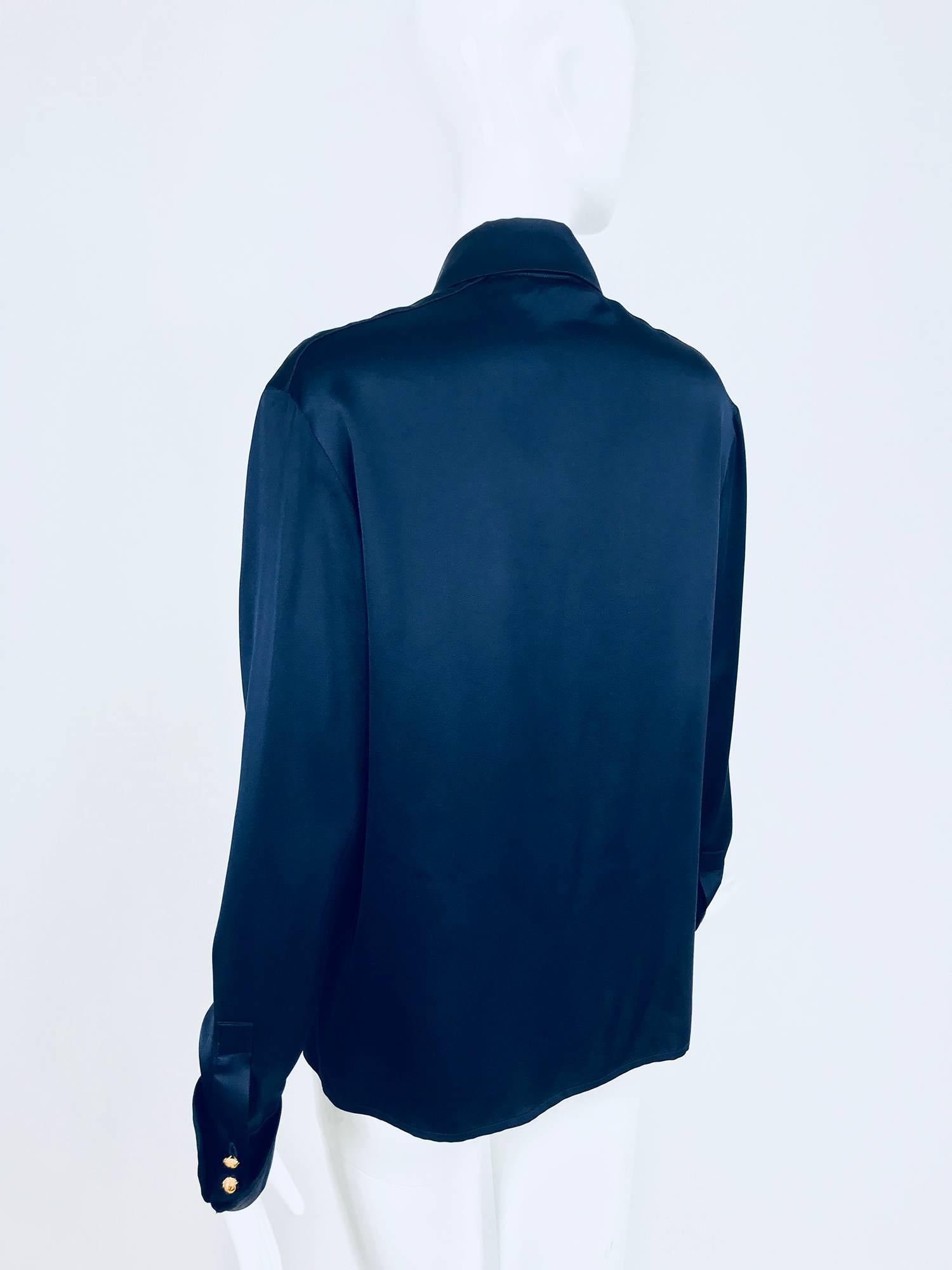 Chanel dark blue silk satin blouse  3