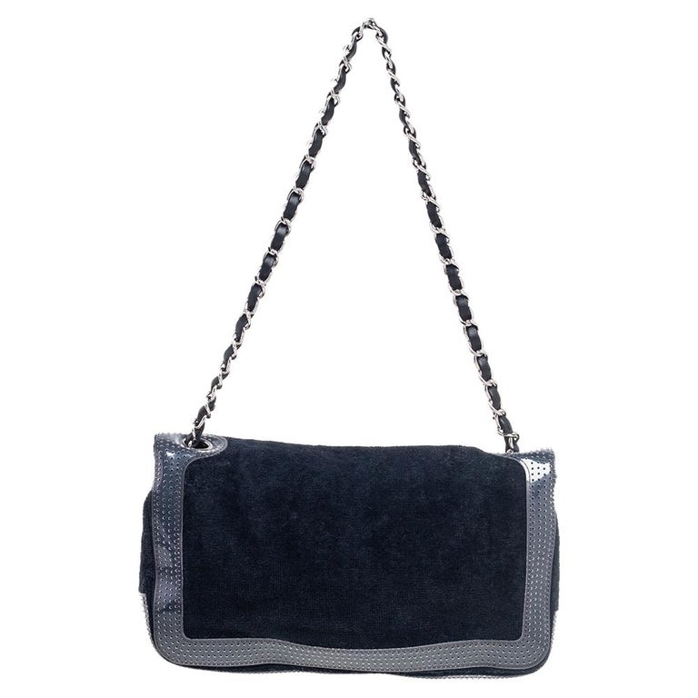 Chanel Dark Blue Terry Cloth And Perforated PVC CC Shoulder Bag at 1stDibs