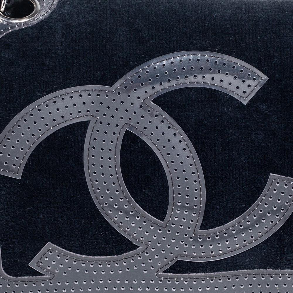 Chanel Dark Blue Terry Cloth And Perforated PVC CC Shoulder Bag 3