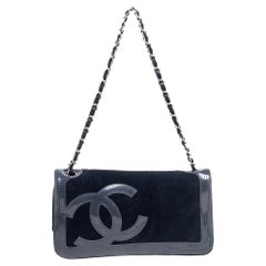 Chanel Dark Blue Terry Cloth And Perforated PVC CC Shoulder Bag