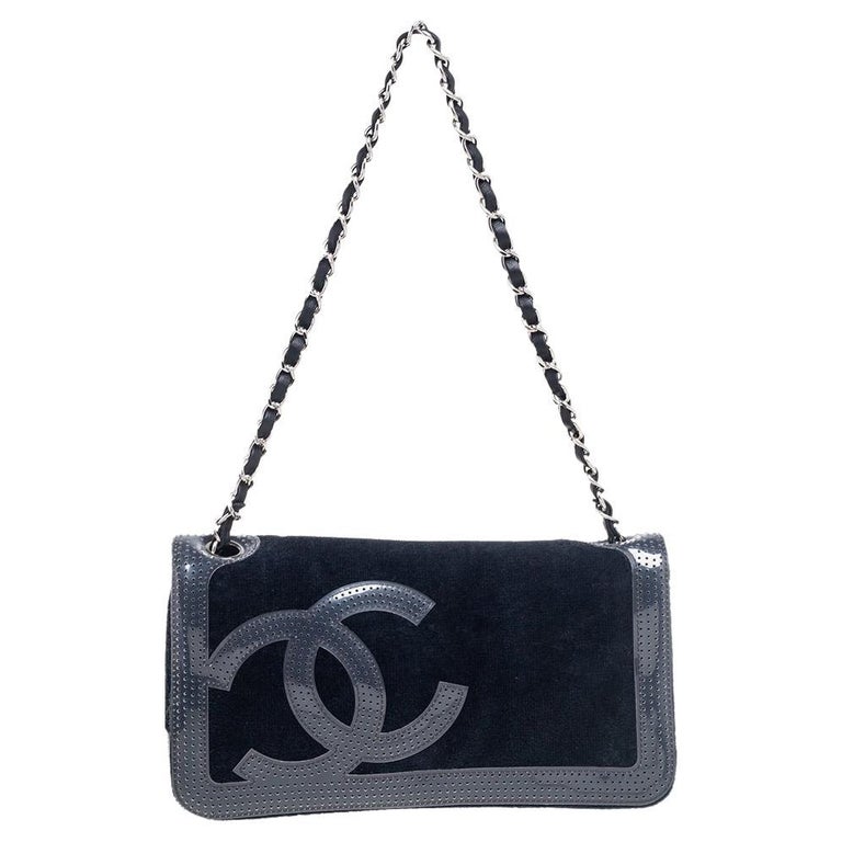 Chanel Dark Blue Terry Cloth And Perforated PVC CC Shoulder Bag at