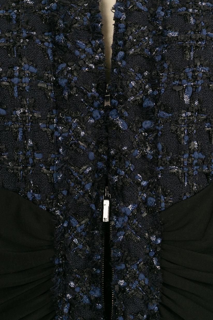 Chanel Dark Blue Tweed Jacket with Silk Lining For Sale 1