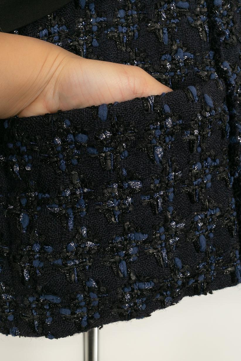 Chanel Dark Blue Tweed Jacket with Silk Lining For Sale 5
