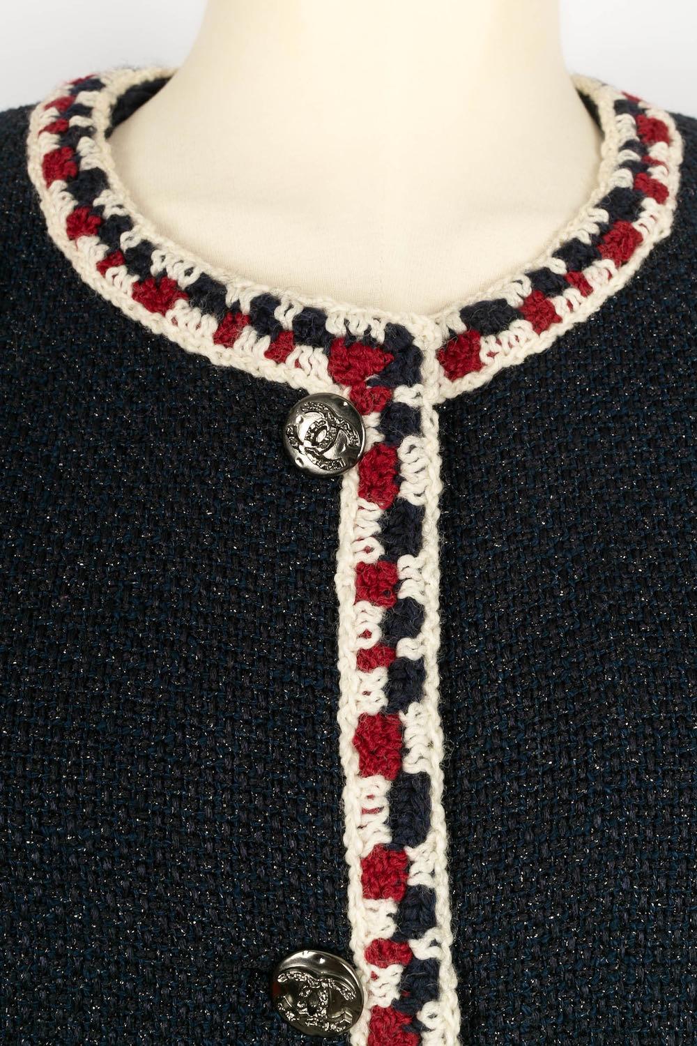 Women's Chanel Dark Blue Tweed Jacket with Wool Trim For Sale