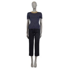 CHANEL dark blue viscose 2019 NEW YORK LUREX KNIT T-Shirt Shirt 36 XS