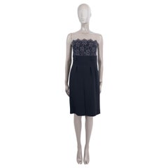 CHANEL dark blue wool 2007 07A CREPE & LACE BUSTIER Cocktail Dress 38 S