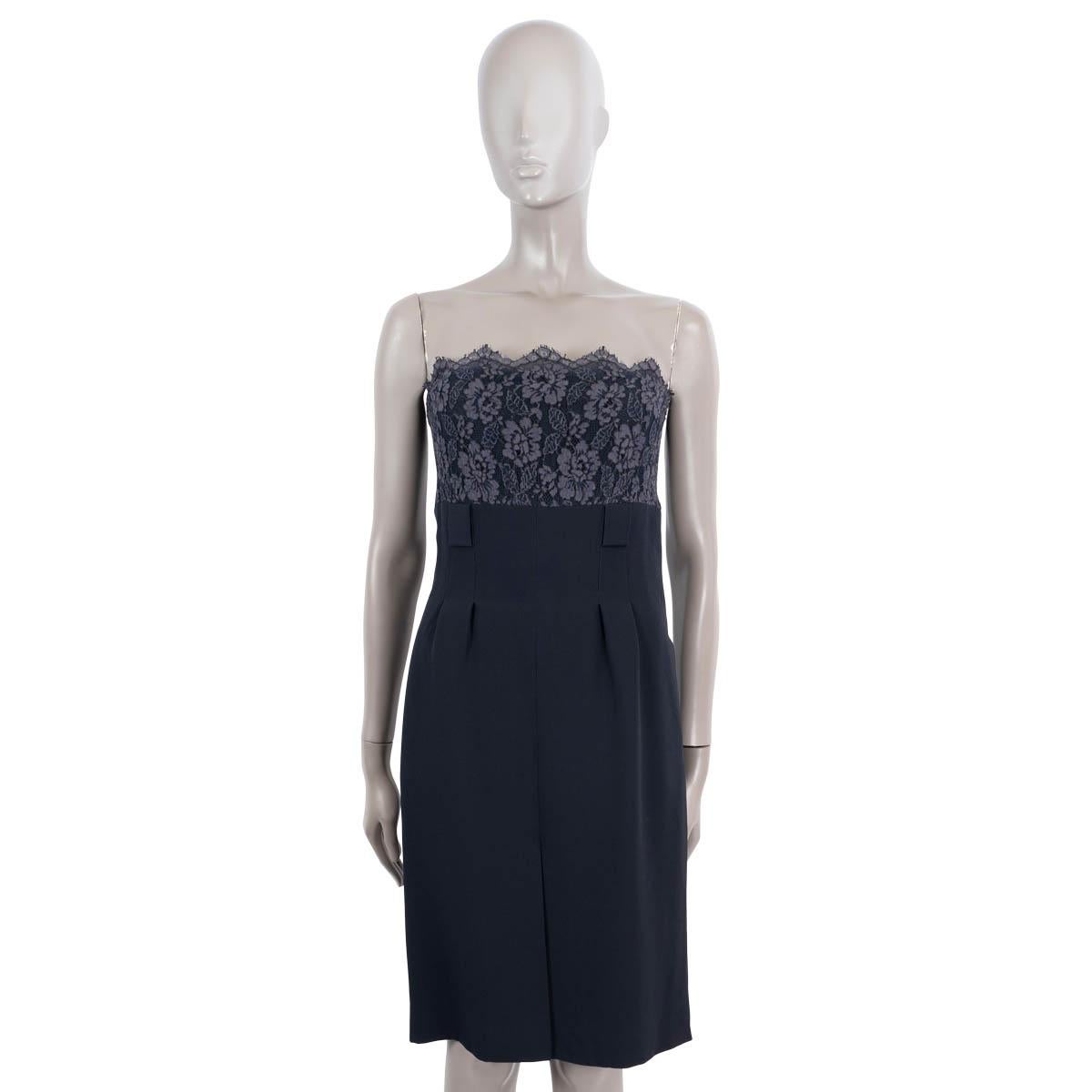 Women's CHANEL dark blue wool 2007 07A CREPE & LACE BUSTIER Cocktail Dress 38 S For Sale