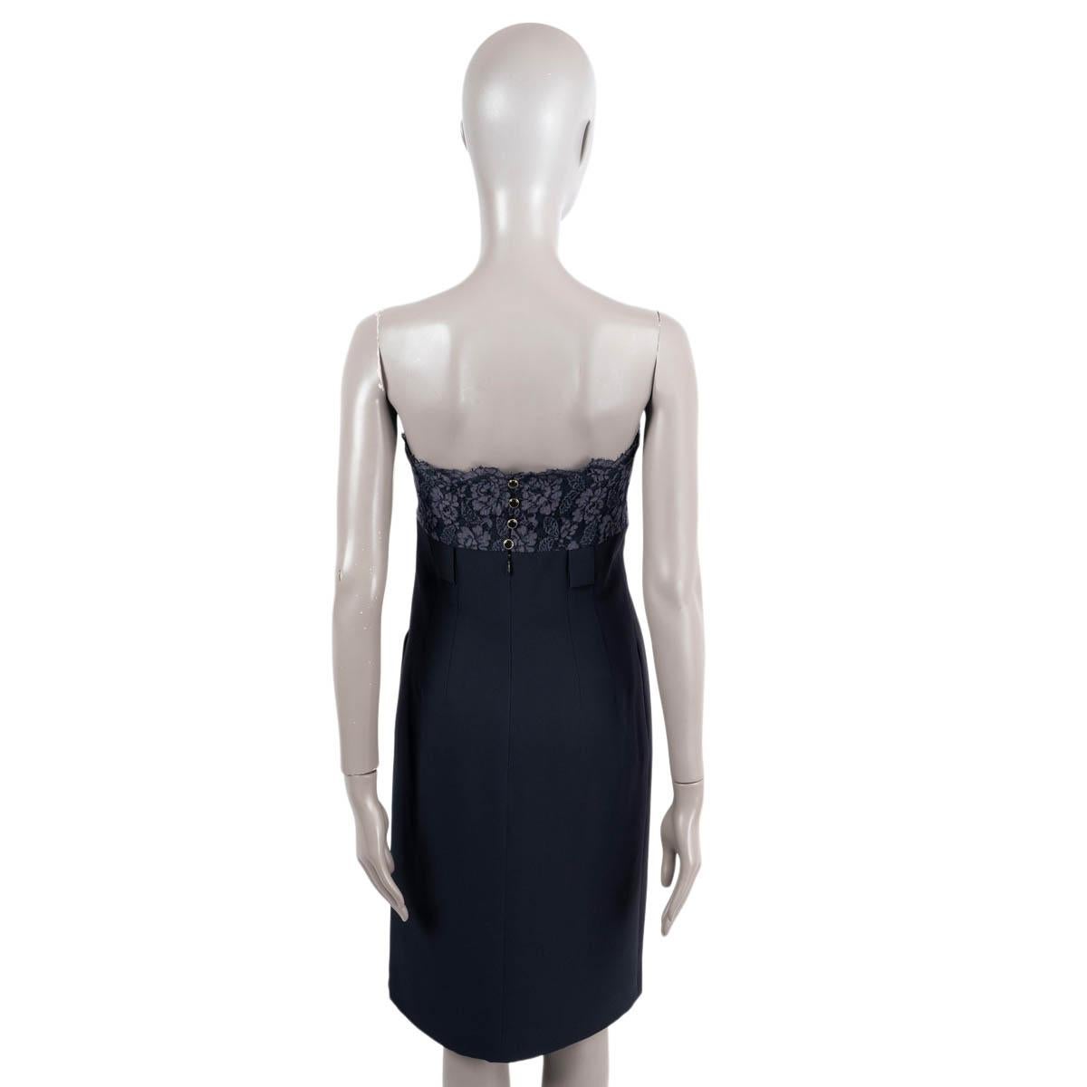 CHANEL dark blue wool 2007 07A CREPE & LACE BUSTIER Cocktail Dress 38 S For Sale 2