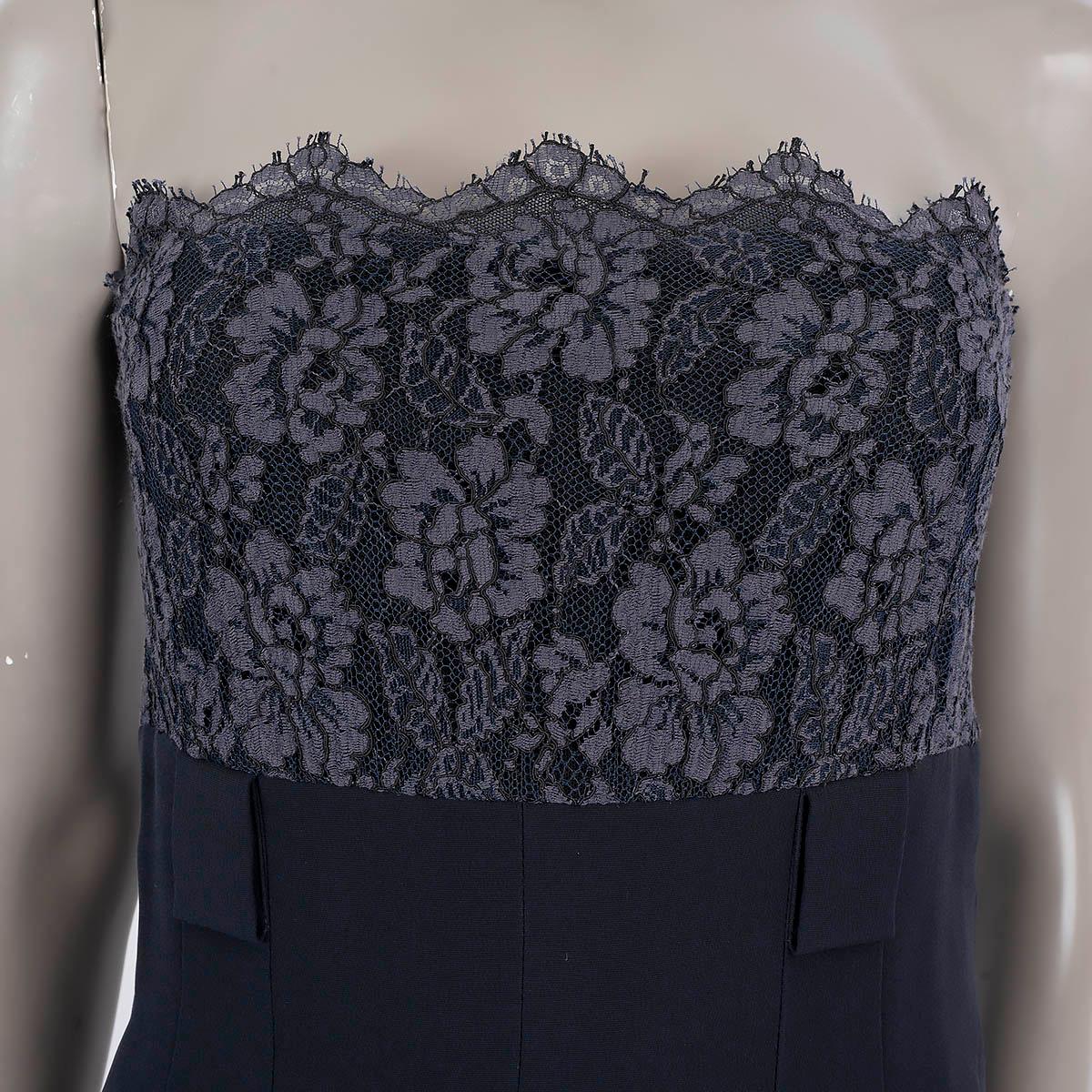 CHANEL dark blue wool 2007 07A CREPE & LACE BUSTIER Cocktail Dress 38 S For Sale 3