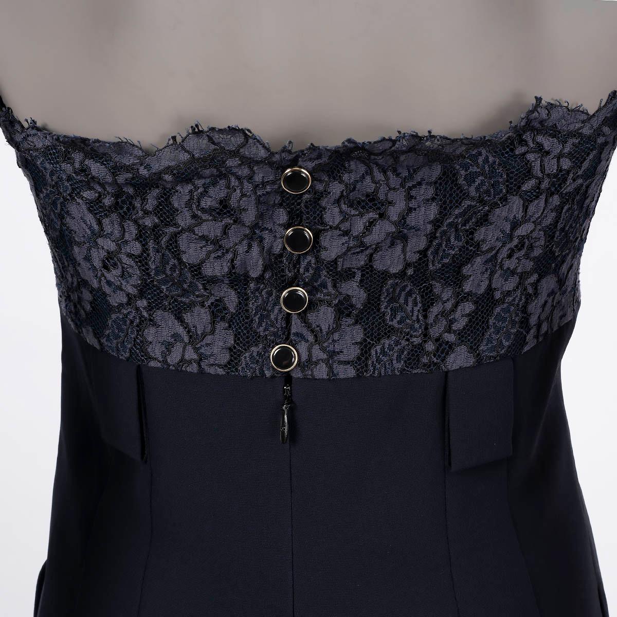 CHANEL dark blue wool 2007 07A CREPE & LACE BUSTIER Cocktail Dress 38 S For Sale 5