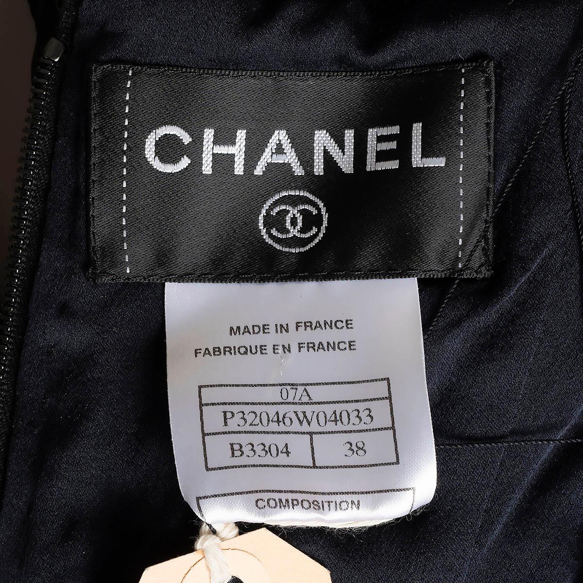 CHANEL dark blue wool 2007 07A CREPE & LACE BUSTIER Cocktail Dress 38 S For Sale 6