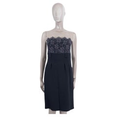 CHANEL dark blue wool 2007 07A CREPE & LACE BUSTIER Cocktail Dress 38 S