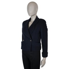 CHANEL dark blue wool 93P CROPPED TWEED Jacket M