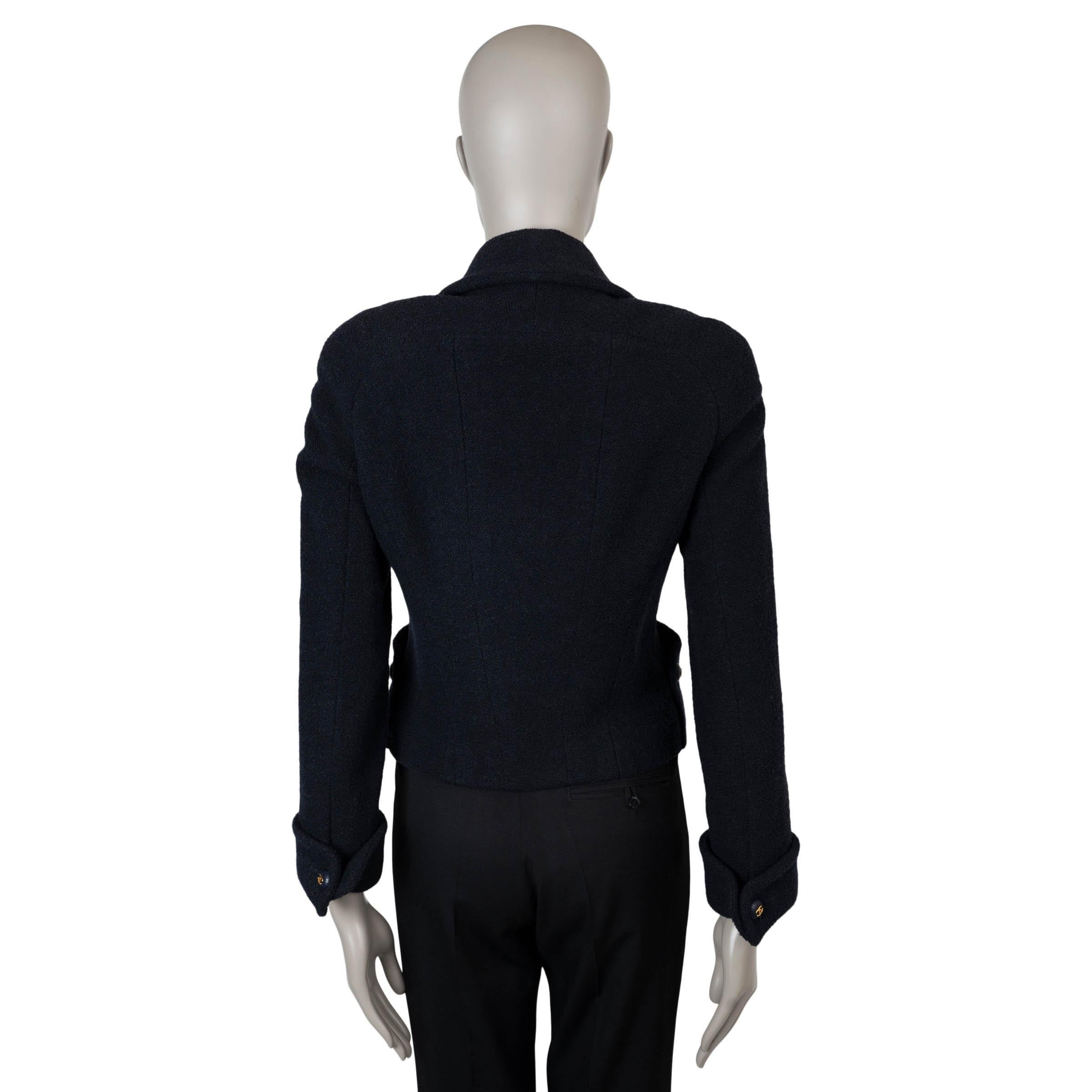 Noir CHANEL Veste 93P CROPPED TWEED en laine bleu foncé M en vente