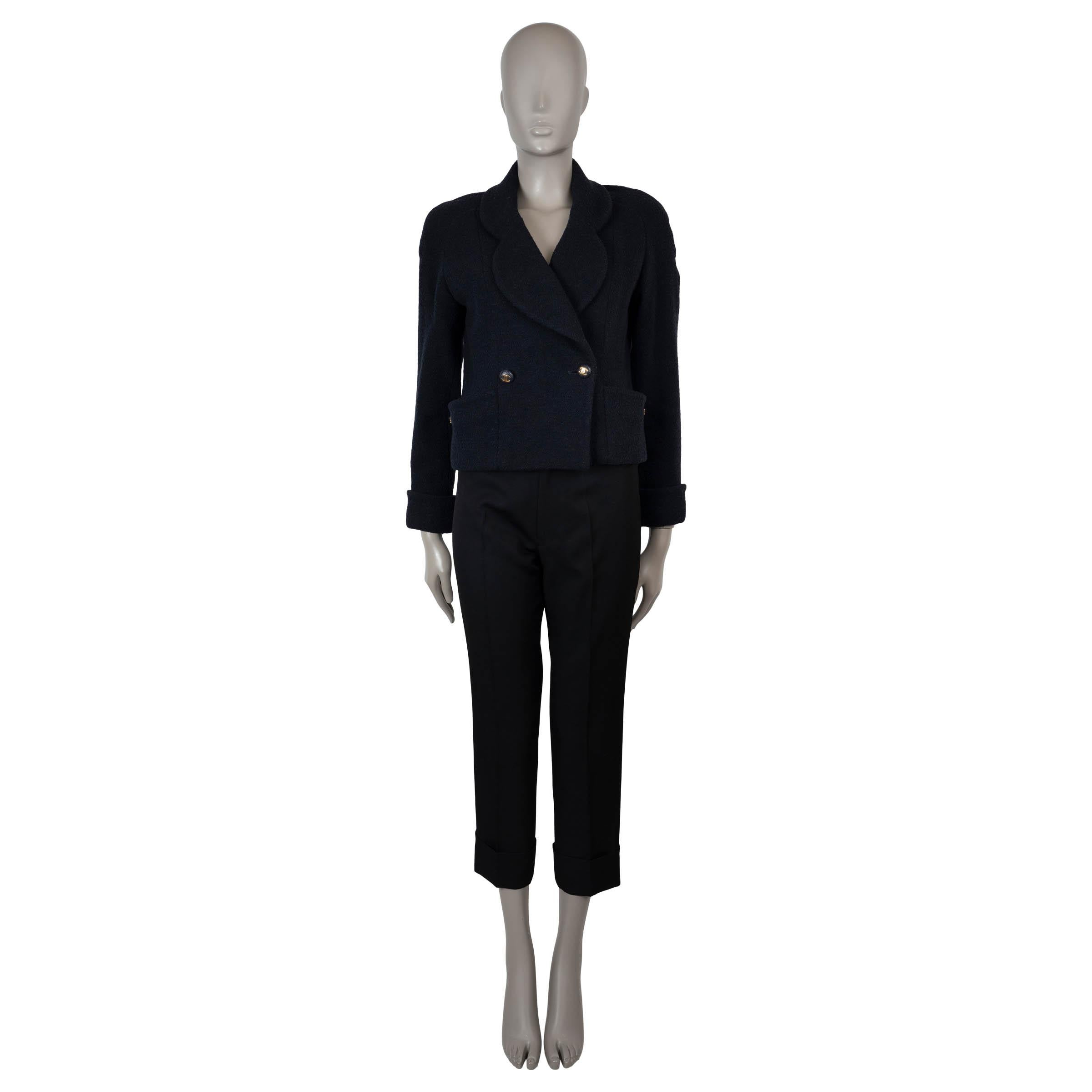 CHANEL Veste 93P CROPPED TWEED en laine bleu foncé M Pour femmes en vente