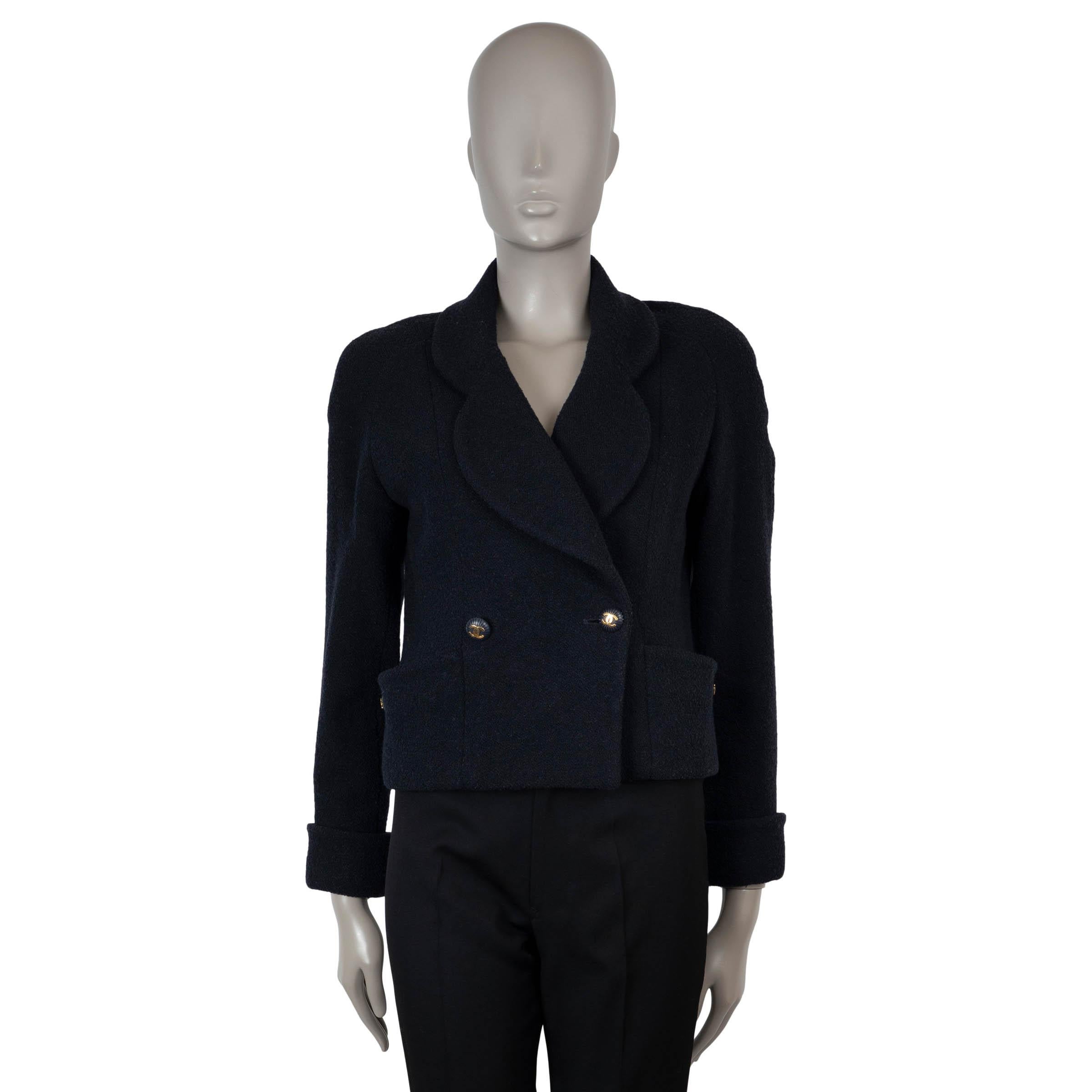 CHANEL Veste 93P CROPPED TWEED en laine bleu foncé M