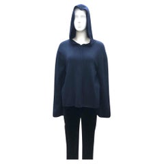 Pull à capuche en laine et cachemire bleu foncé de Chanel