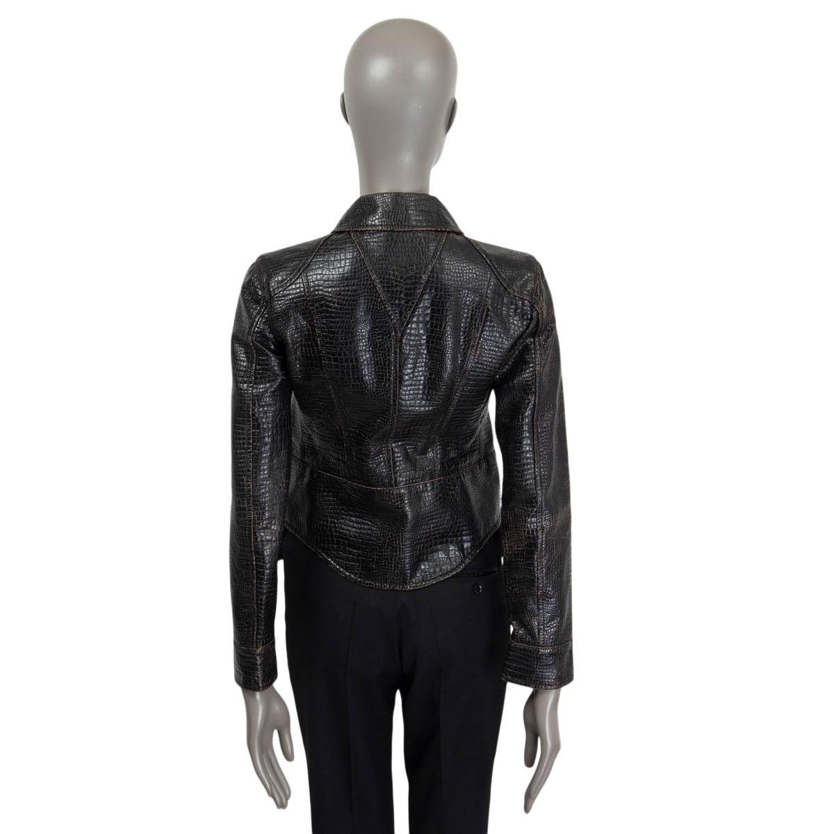 CHANEL dark brown 2003 CROC EMBOSSED FAUX LEATHER Jacket 38 S 03A 1