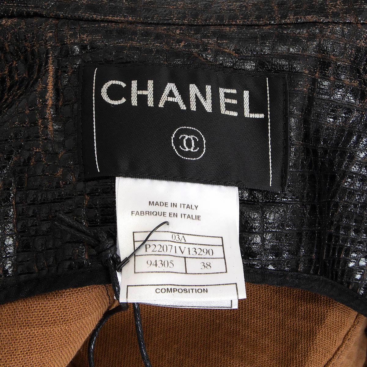 CHANEL dark brown 2003 CROC EMBOSSED FAUX LEATHER Jacket 38 S 03A 4