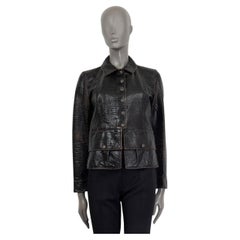 CHANEL dark brown 2003 CROC EMBOSSED FAUX LEATHER Jacket 38 S 03A
