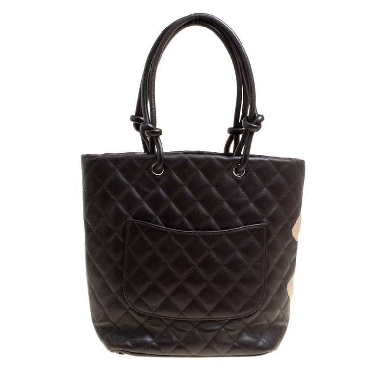 Chanel Dark Brown/Beige Quilted Leather Small Ligne Cambon Bucket