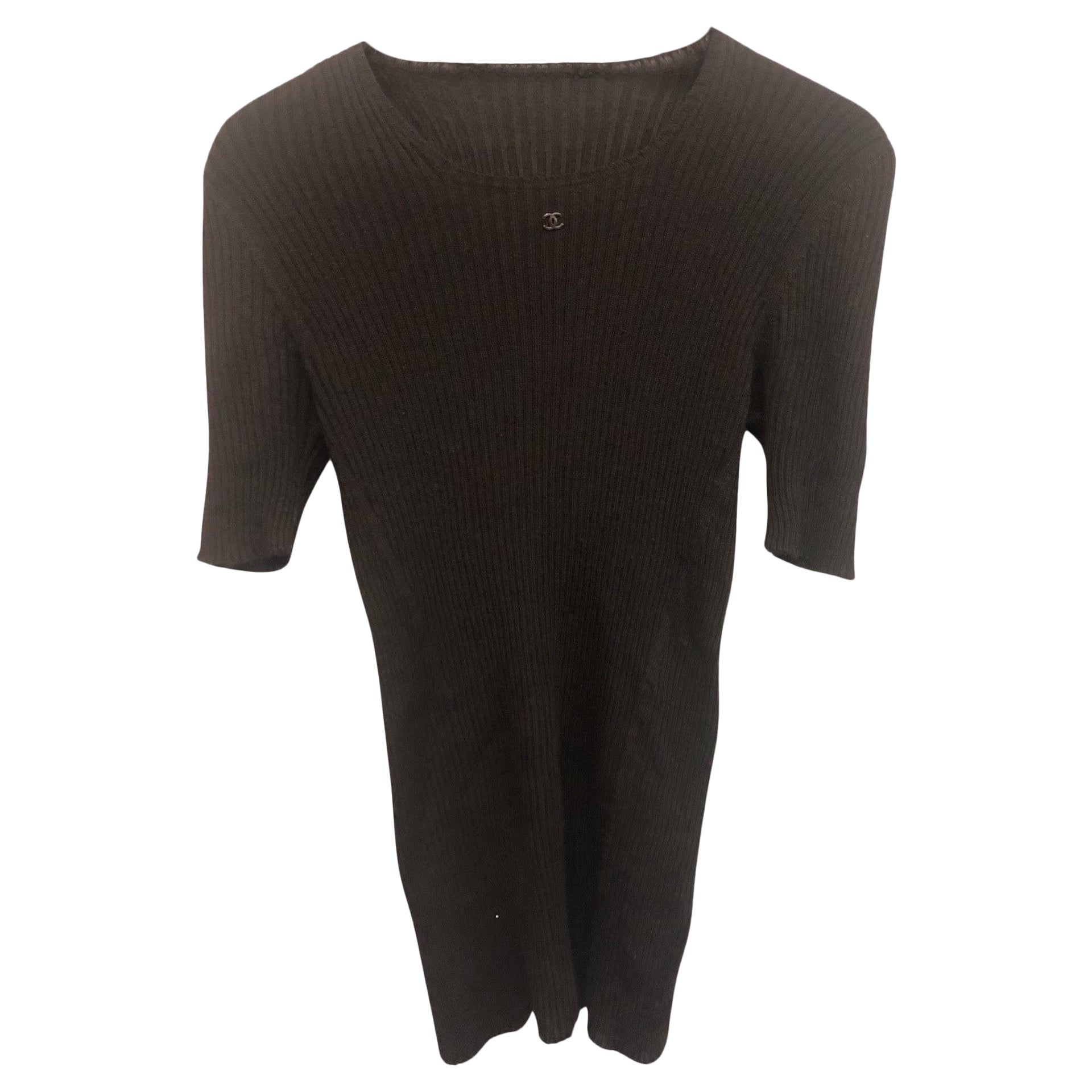 Chanel Dark Brown Cashmere and Silk Short Sleeves Top