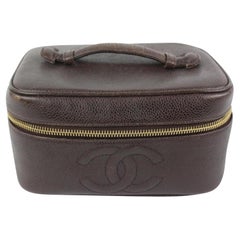 Chanel Dark Brown Caviar CC Logo Horizontal Vanity Case 50CZ414S