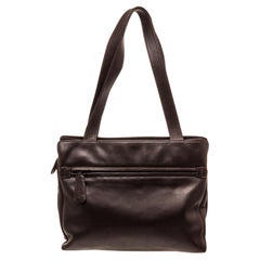 Vintage Chanel Dark Brown Caviar Leather CC Double Shoulder Bag