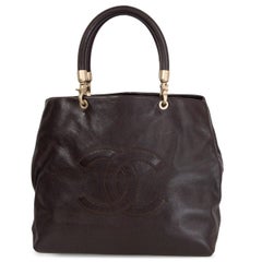 CHANEL marrón oscuro Caviar cuero CC TOTE Bag Vintage