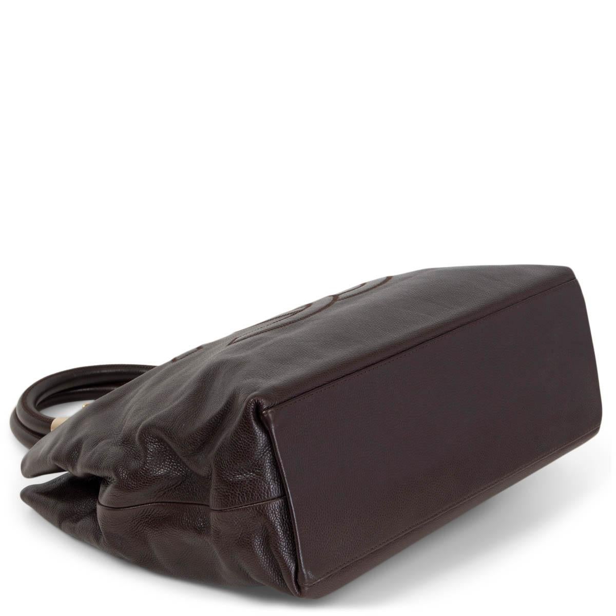 CHANEL dark brown Caviar leather CC TOTE Bag Vintage 1