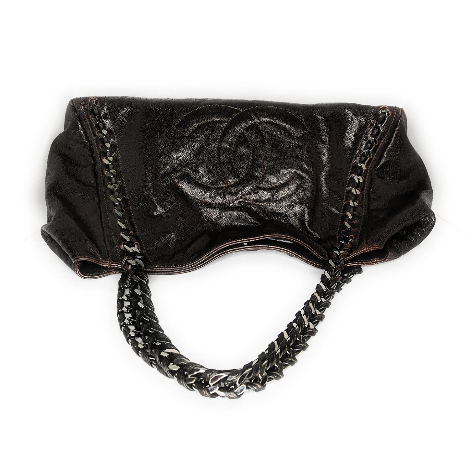 Chanel Dunkelbraun Kaviar Leder Moderne Kette Ost/West Tote 1