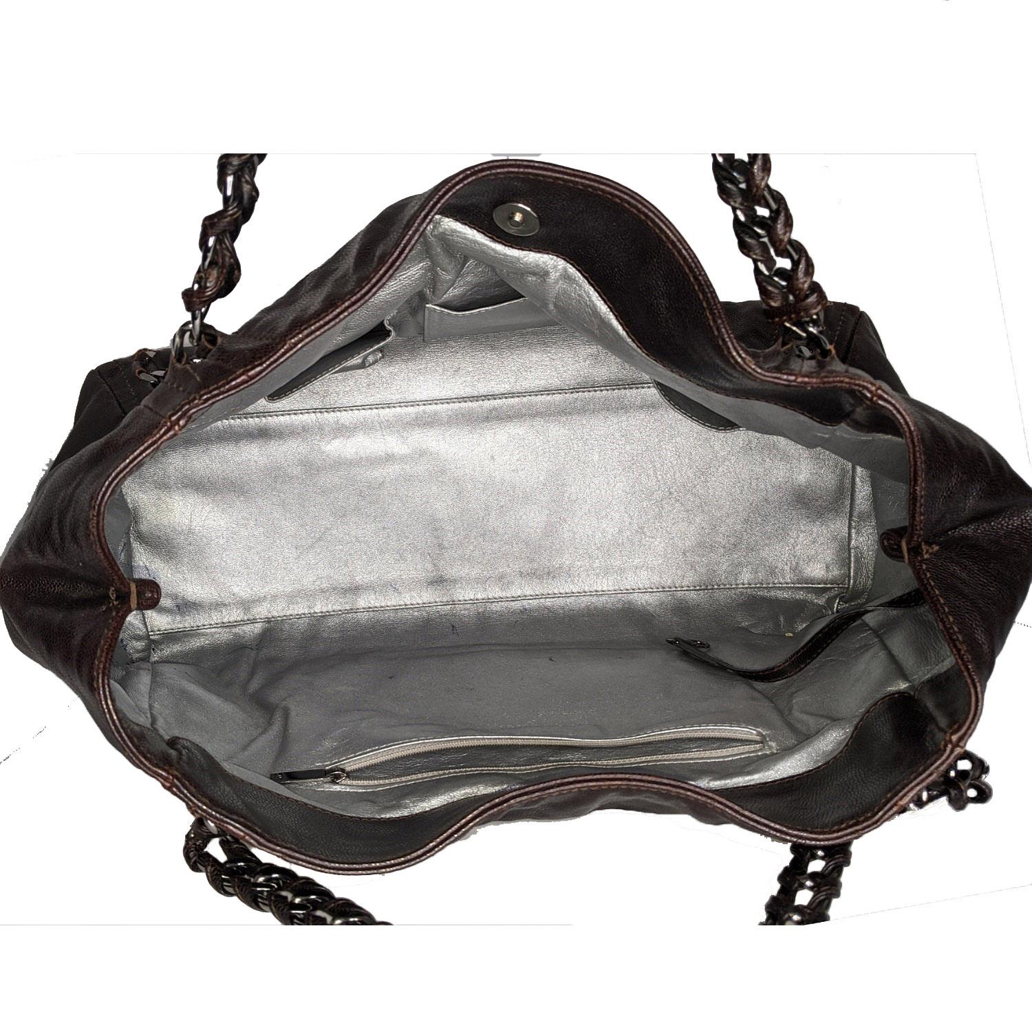Chanel Dunkelbraun Kaviar Leder Moderne Kette Ost/West Tote 2