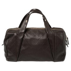 Chanel Dunkelbraun Chevron Leder Medium All Day Long Bowler Tasche